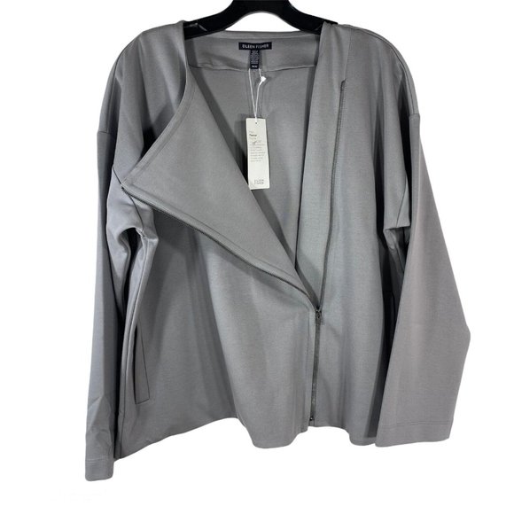 Eileen Fisher Womens Jacket Gray Asymmetric Zip Pockets Stretch Plus M New